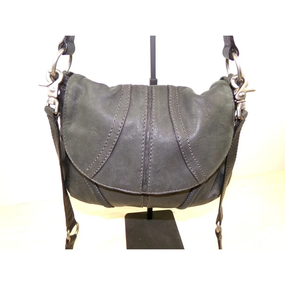 Fossil Fifty Four Leather Purse Dark Gray Shouder Bag Crossbody Strap 12.5